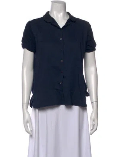 Pre-owned Hannoh Wessel Short Sleeve Button-up Top In Blue