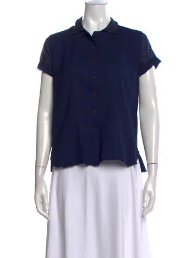 Pre-owned Hannoh Wessel Short Sleeve Button-up Top In Blue