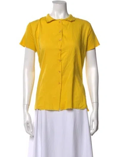 Pre-owned Hannoh Wessel Short Sleeve Button-up Top In Yellow