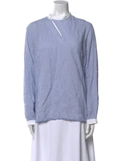 Pre-owned Hannoh Wessel Striped Crew Neck Top In Blue