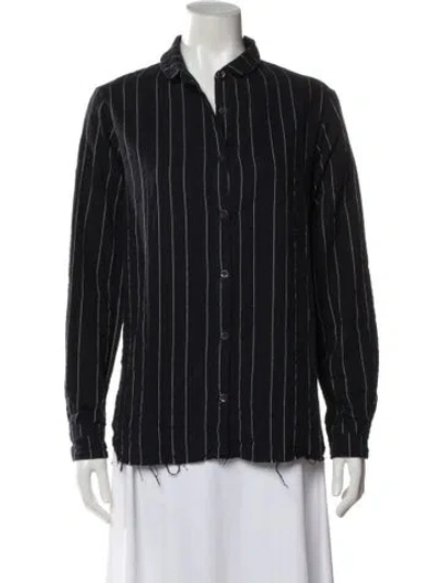 Pre-owned Hannoh Wessel Striped Long Sleeve Button-up Top In Blue