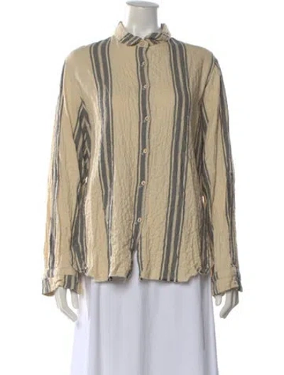 Pre-owned Hannoh Wessel Striped Long Sleeve Button-up Top In Neutral