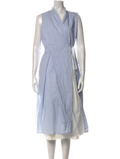 Pre-owned Hannoh Wessel Striped Midi Length Dress In Blue