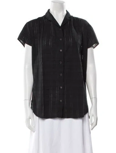 Pre-owned Hannoh Wessel Striped Short Sleeve Button-up Top W/ Tags In Black