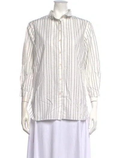 Pre-owned Hannoh Wessel Striped Three-quarter Sleeve Blouse In White