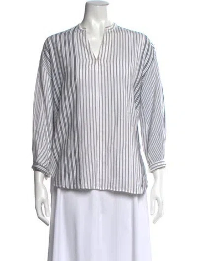 Pre-owned Hannoh Wessel Striped V-neck Blouse In White