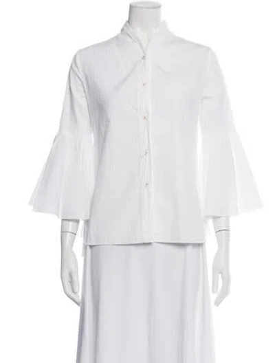 Pre-owned Hannoh Wessel Three-quarter Sleeve Blouse In White