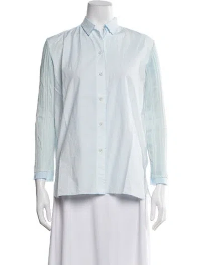 Pre-owned Hannoh Wessel Three-quarter Sleeve Button-up Top W/ Tags In Blue