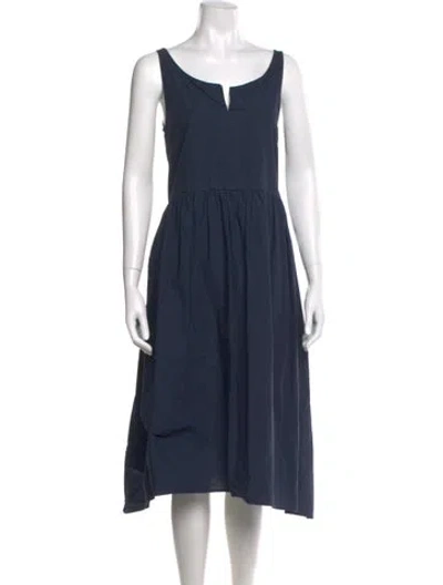 Pre-owned Hannoh Wessel V-neck Midi Length Dress In Blue