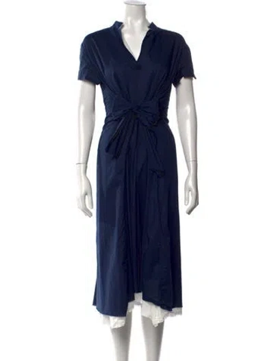 Pre-owned Hannoh Wessel V-neck Midi Length Dress In Blue