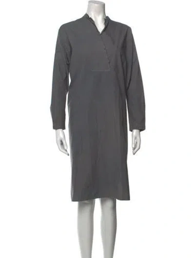 Pre-owned Hannoh Wessel V-neck Midi Length Dress In Gray