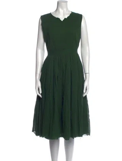 Pre-owned Hannoh Wessel V-neck Midi Length Dress In Green