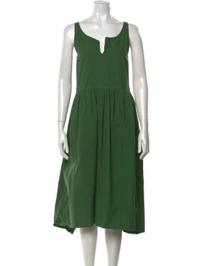 Pre-owned Hannoh Wessel V-neck Midi Length Dress In Green