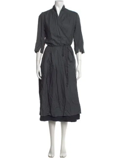 Pre-owned Hannoh Wessel V-neck Midi Length Dress In Grey