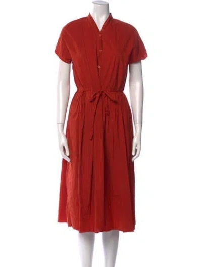 Pre-owned Hannoh Wessel V-neck Midi Length Dress In Orange