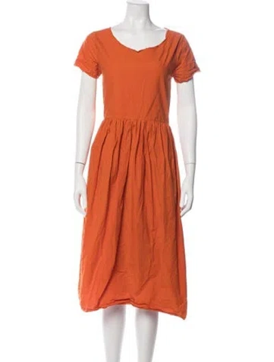 Pre-owned Hannoh Wessel V-neck Midi Length Dress In Orange