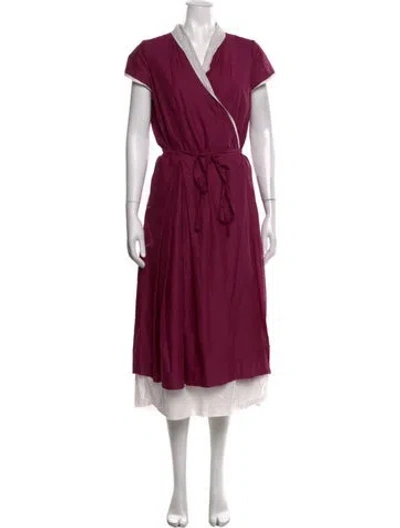 Pre-owned Hannoh Wessel V-neck Midi Length Dress In Purple