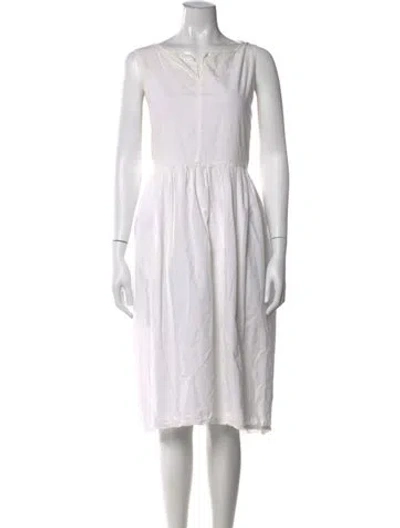 Pre-owned Hannoh Wessel V-neck Midi Length Dress In White