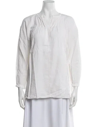 Pre-owned Hannoh Wessel V-neck Three-quarter Sleeve Blouse In Neutrals
