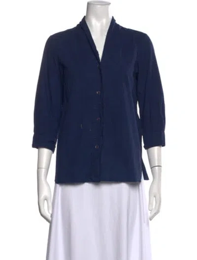Pre-owned Hannoh Wessel V-neck Three-quarter Sleeve Top In Blue