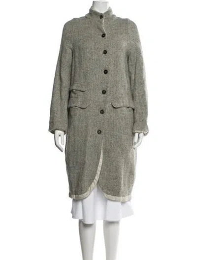 Pre-owned Hannoh Wessel Wool Tweed Pattern Coat In Green