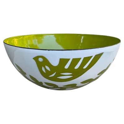 Pre-owned Hanova Of Pasadena Green & White Enamel Dove Bowl, C.1960