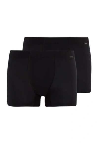 Hanro 2-pack Cotton Boxer Briefs With Covered Waistband In Black