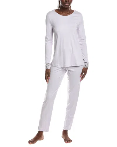 Hanro 2pc Floral Tulle Pajama Set In White