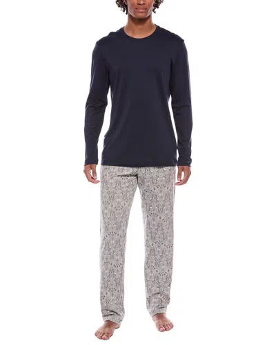 Hanro 2pc Henley Pajama Set In Blue