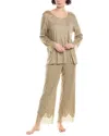 Hanro 2pc Melia Scalloped Lace Pajama Set In Gold