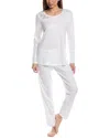 Hanro 2pc Natural Elegance Scalloped Lace Trim Pajama Set In White