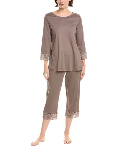 Hanro 2pc Moments Crop Pajama Set In Brown