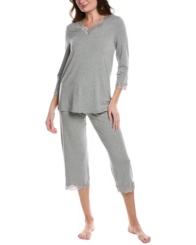 Hanro 2pc Natural Elegance Scalloped Lace Trim Pajama Set In White