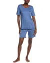Hanro 2pc Pajama Top & Short Set In Blue
