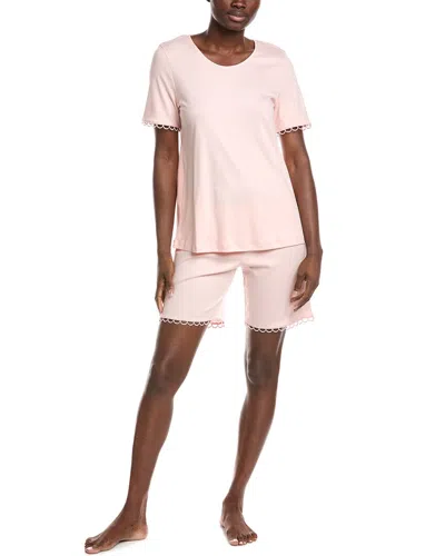 Hanro 2pc Pajama Top & Short Set In Pink