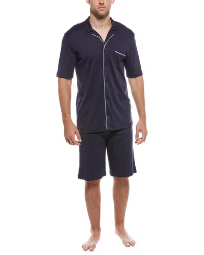 Hanro 2pc Shirt & Short Pajama Set In Blue