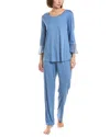 Hanro Moments Lace Trim Crop Pajamas In Blue