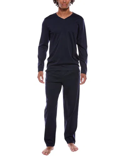 Hanro Selection Cotton Pajama Set In Blue