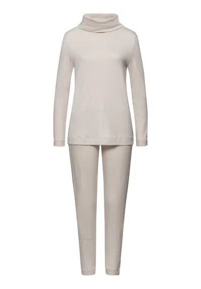 Hanro Agatha Cotton Turtleneck Pajama Set| Pumice 74865-2801 In Gray