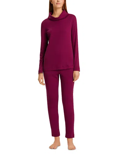 Hanro Agatha Long Sleeve Pajama Set In Deep Poppy