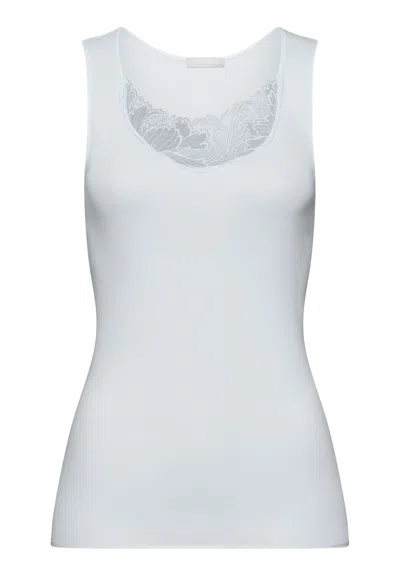 Hanro Anne Cotton Round Neck Tank Top In Blue