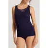 Hanro Anne Embroidered Trim Cotton Camisole In Evening Blue
