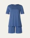 Hanro Anouk Lace-trim Cotton Pajama Set In Slate Blue