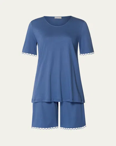Hanro Anouk Lace-trim Cotton Pajama Set In Blue