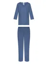 Hanro Moments Lace Trim Crop Pajamas In Blue