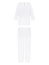 Hanro 2pc Natural Elegance Scalloped Lace Trim Pajama Set In White