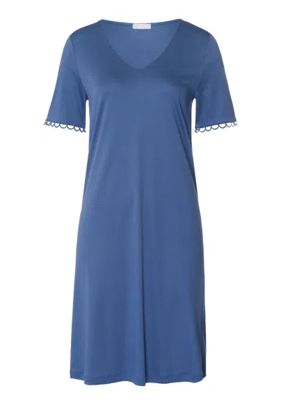 Hanro Anouk V-neck Cotton Nightgown In Blue