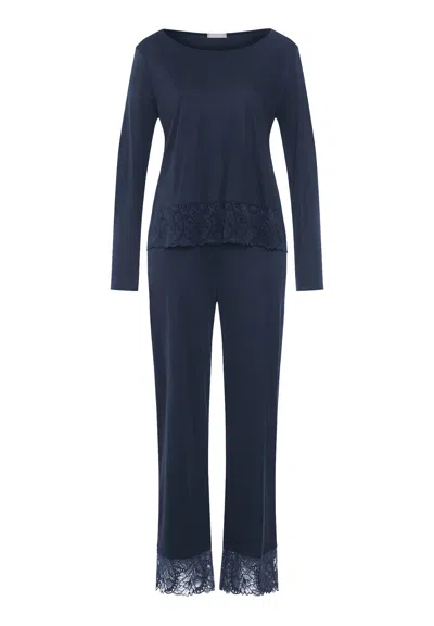 Hanro Lace-trim Long-sleeve Pyjamas In Blue