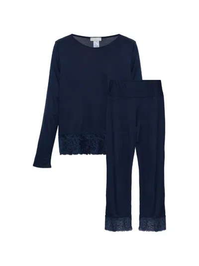 Hanro Azelia Lace-trim Pajamas In Blue