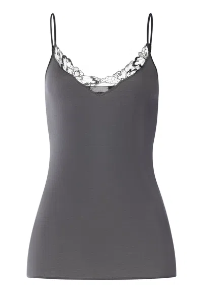 Hanro Belen Embroidered Cotton Camisole In Gray